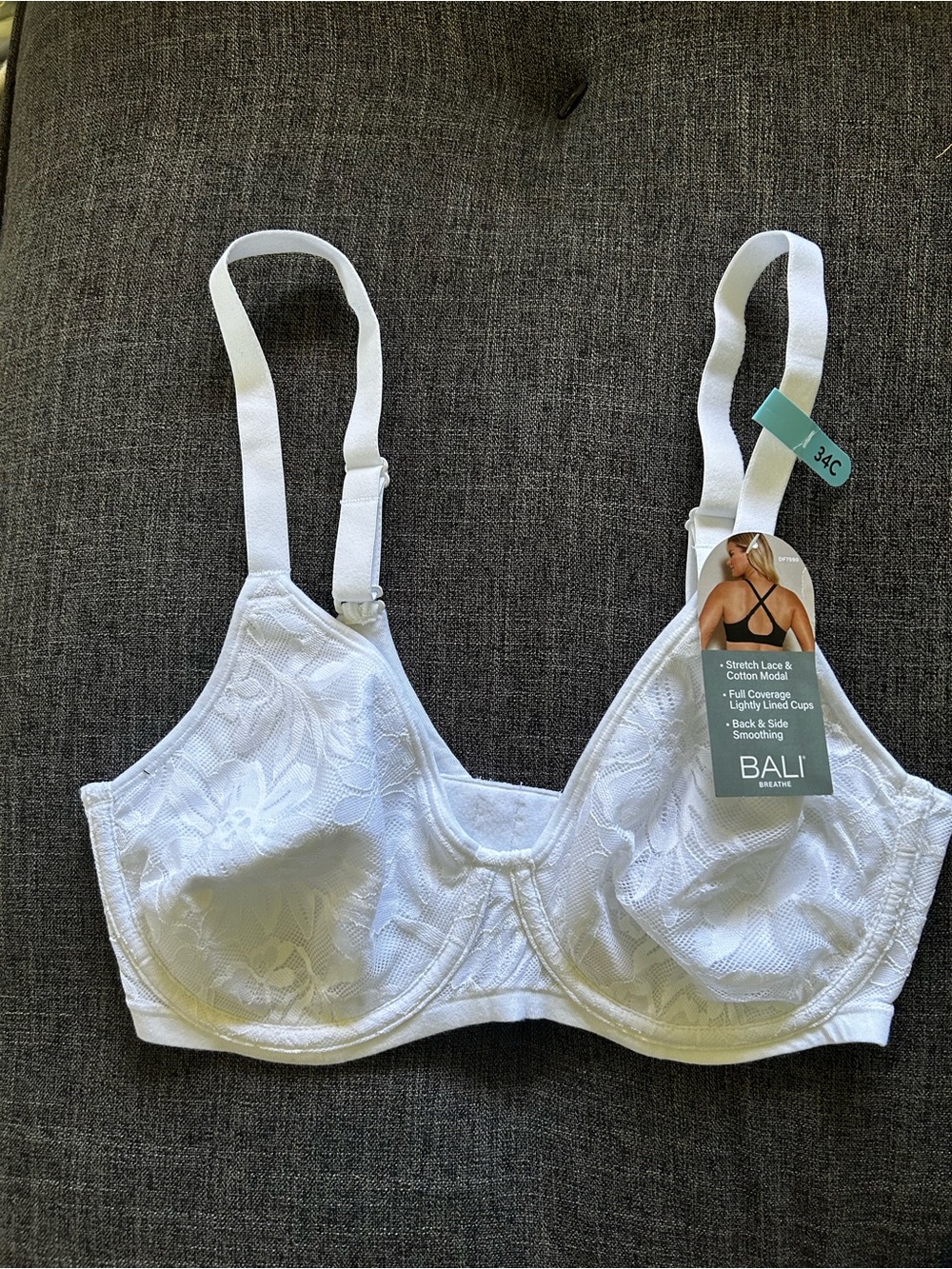 Bali White Floral Lace Full Coverage Underwire Bra